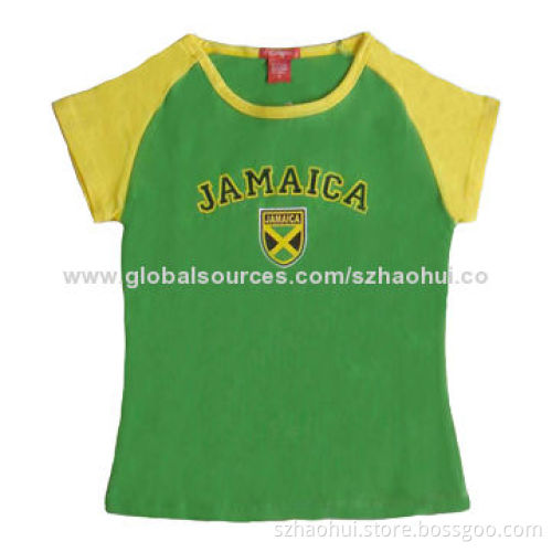 Girls' 100% cotton cute raglan sleeve printed T-shirt, slim fit style, OEM orders are welcome
